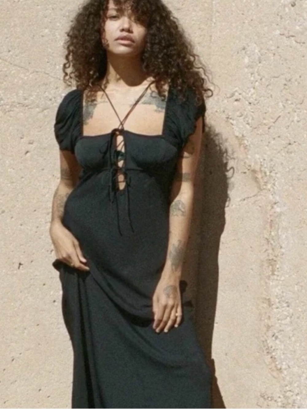 Doen Veronique Black Tie-Front Maxi Dress Size XL EUC